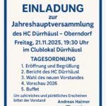Einladung zur HC Dürrhäusl Jahreshauptversammlung